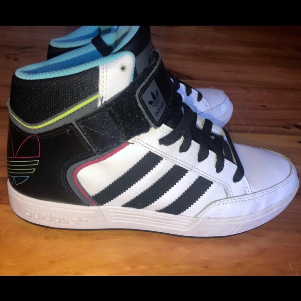 Adidas white with color high top sneakers